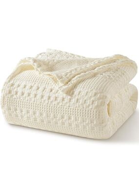 new Cream Waffle-Textured Throw Blanket - Soft Home Bedding